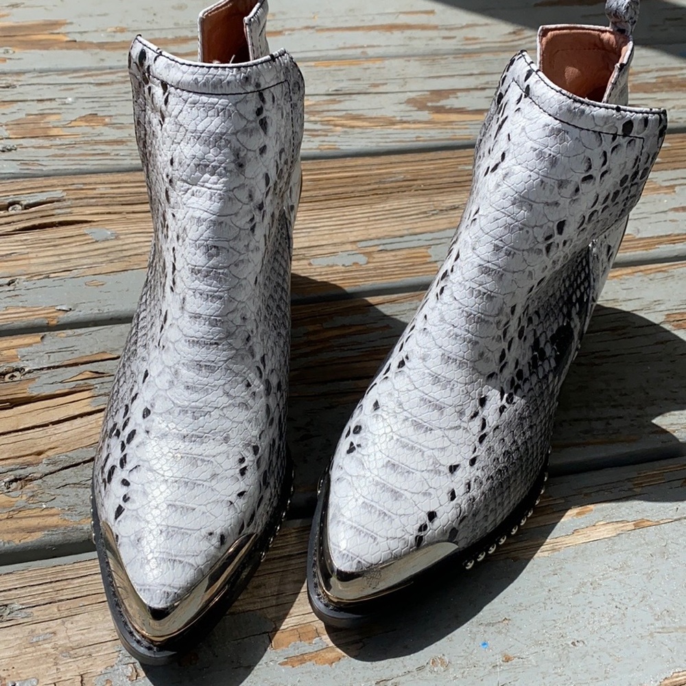 Snakeskin booties by Jeffrey Campbell